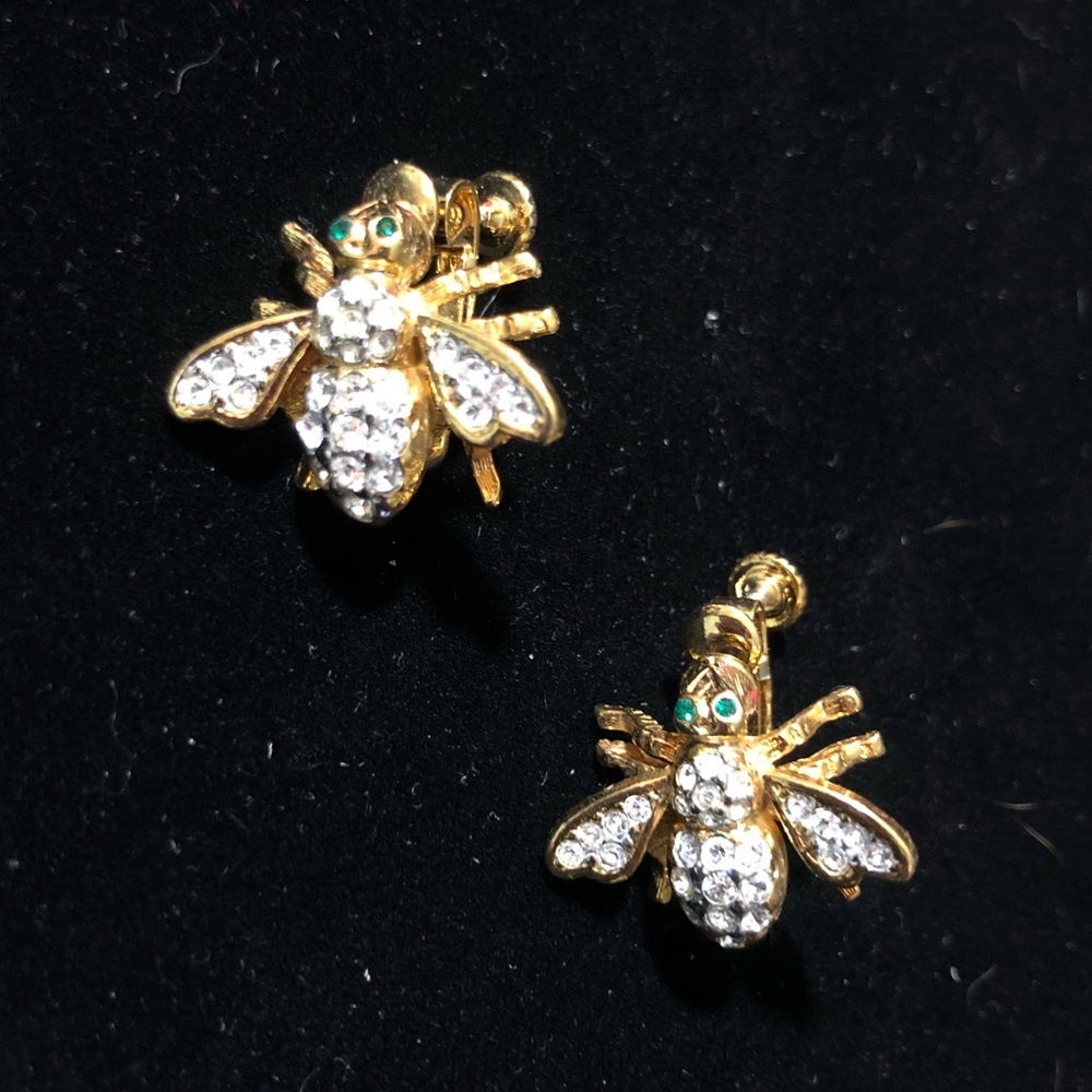 VTG Joan Rivers Crystal Bee Screwback Clip Ons